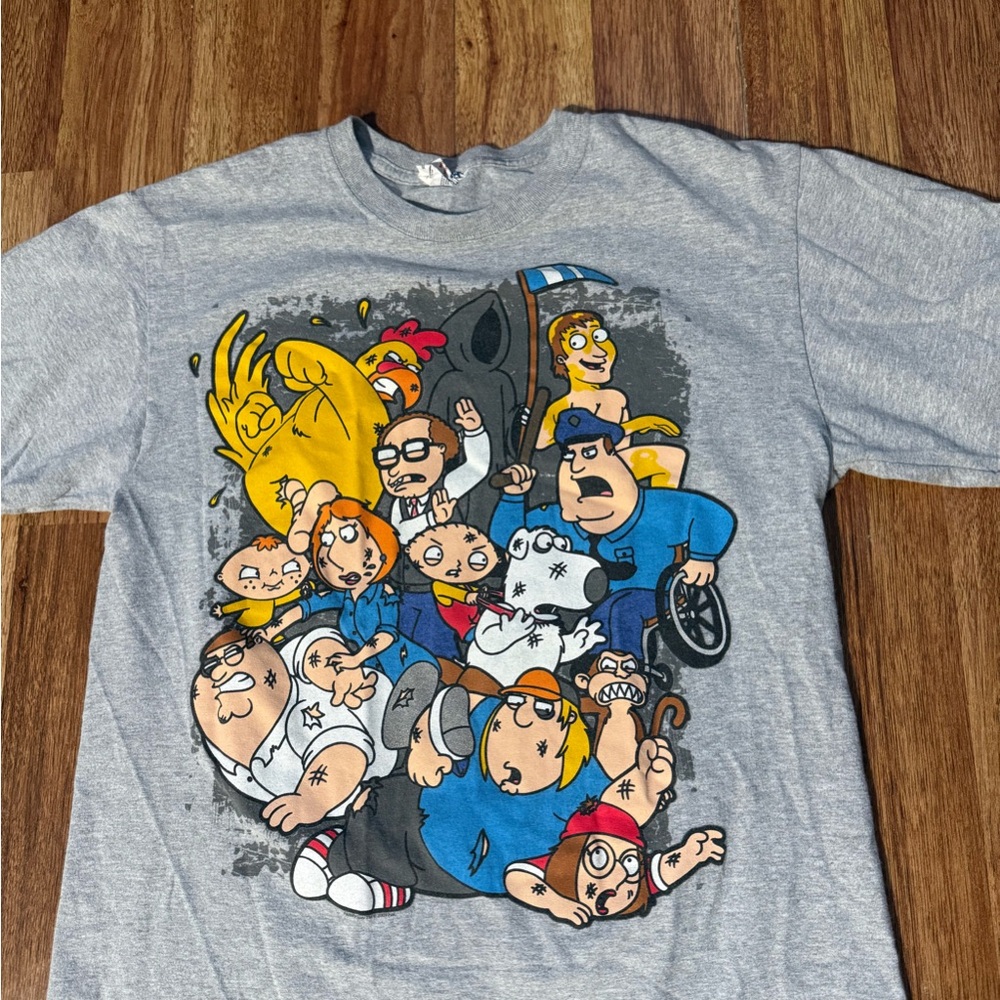 Gray Short Sleeve Tee with Cartoon Design